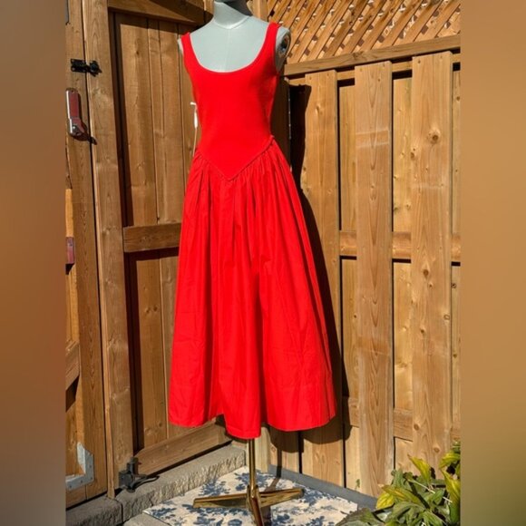 🆕 RONNY KOBO 🧿 NWT Verda Red Stretch Knit Dress, Poplin Skirt - Sz M - Picture 3 of 13